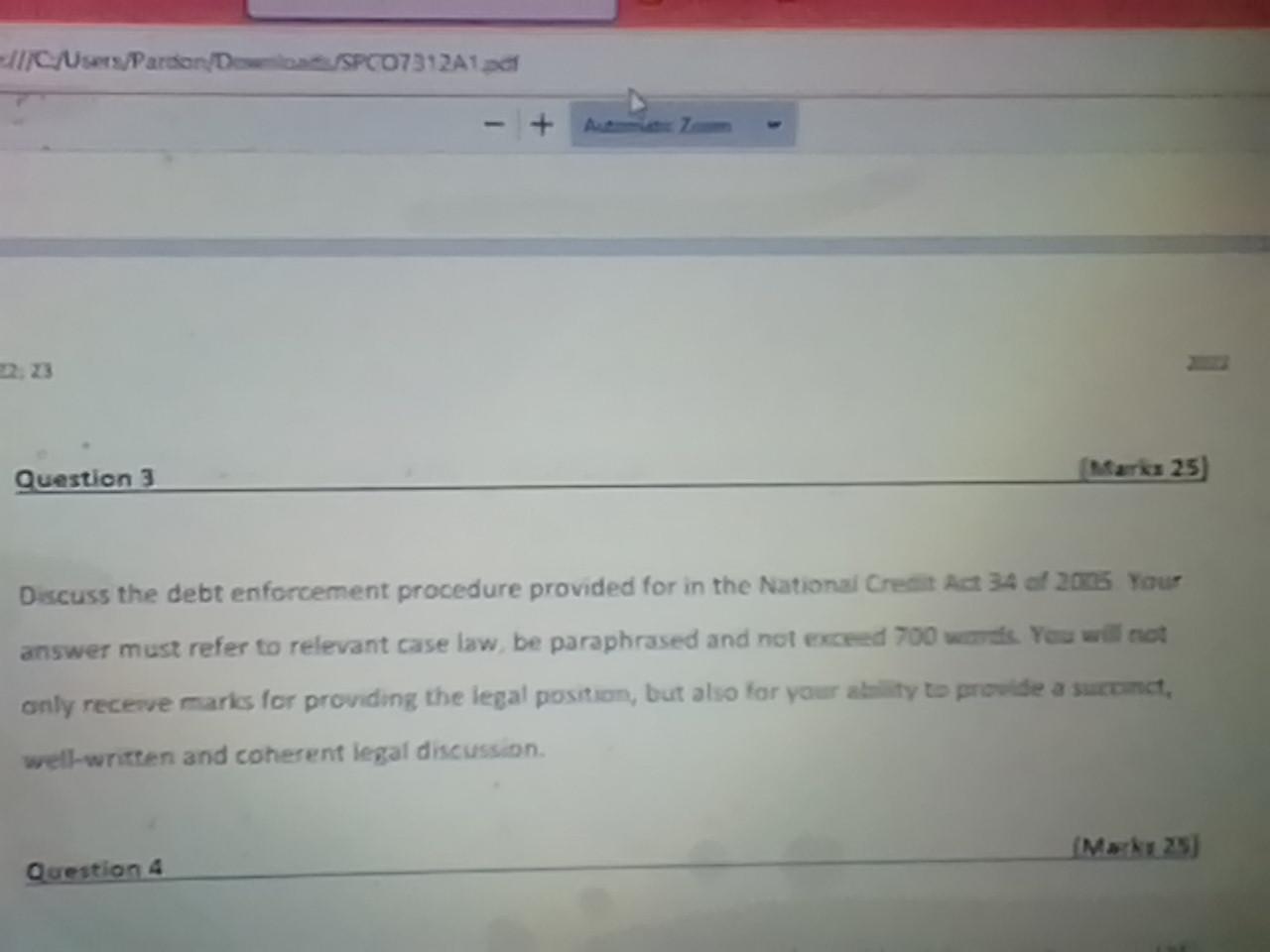 Discuss the debt enforcement procedure provided