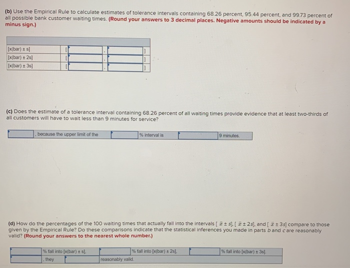 A sample of 100 bank customer waiting times are