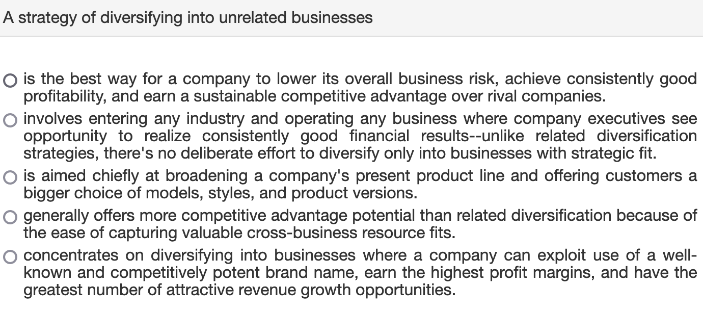 A strategy of diversifying into unrelated