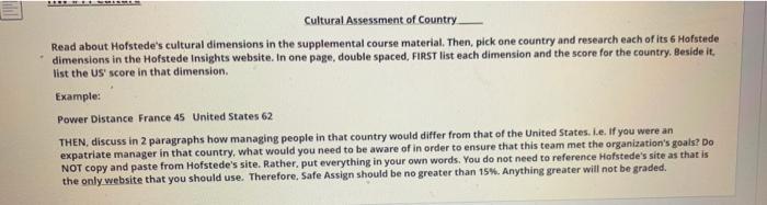 Cultural Assessment of Country Read about