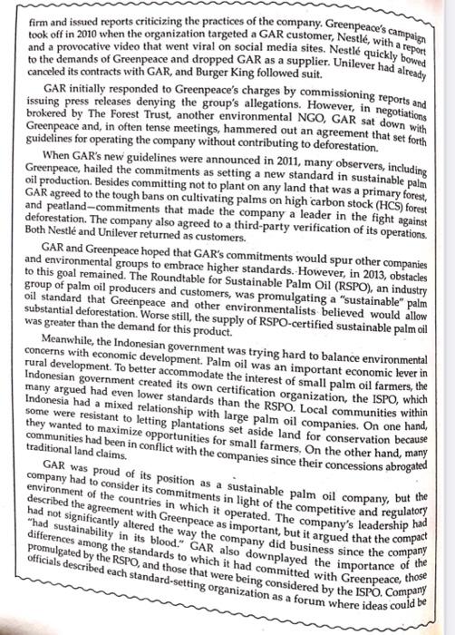 2 Mini-Case. Read the mini-case of Golden Agri