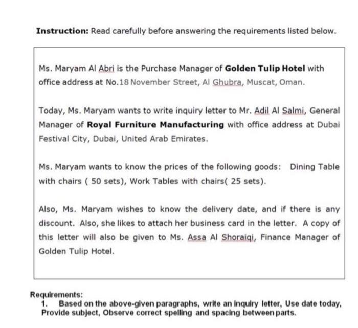 Instruction: Read carefully before answering the