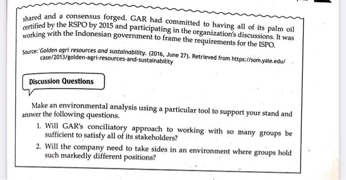 2 Mini-Case. Read the mini-case of Golden Agri