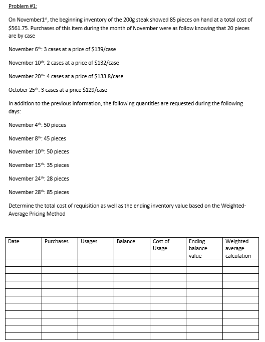 On November1 st , the beginning inventory of the