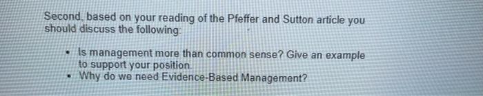 Second based on your reading of the Pfeffer and