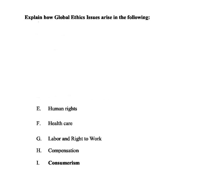 please type Explain how Global Ethics Issues