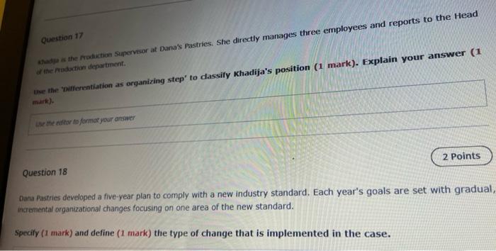17-18 Question 17 adge the Production Supervisor