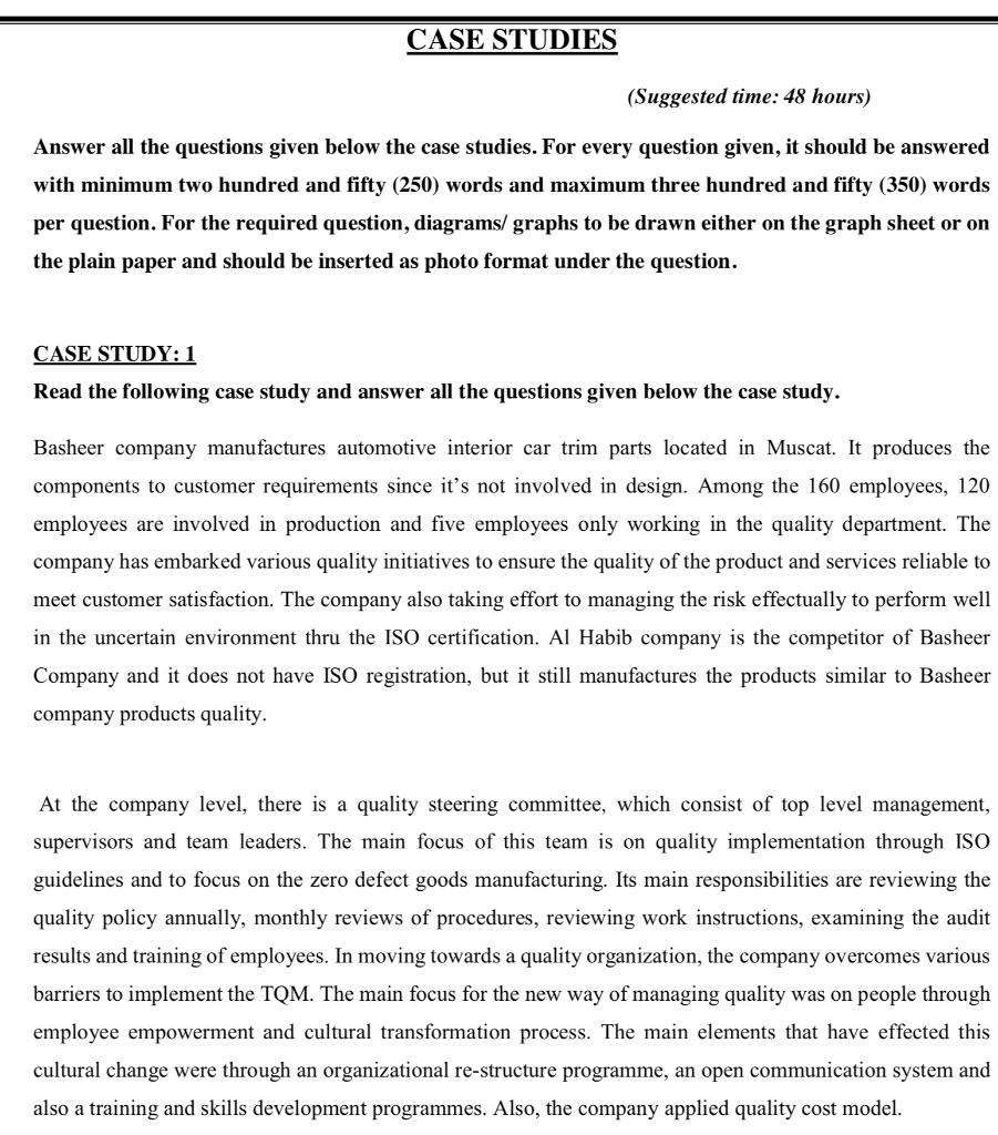 CASE STUDIES (Suggested time: 48 hours) Answer