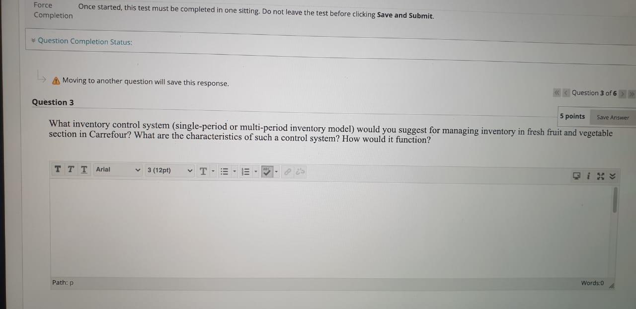 Force Completion Once started, this test must be