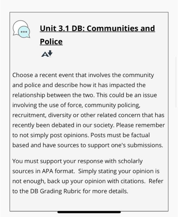 Unit 3.1. Communities and Police At dorothea