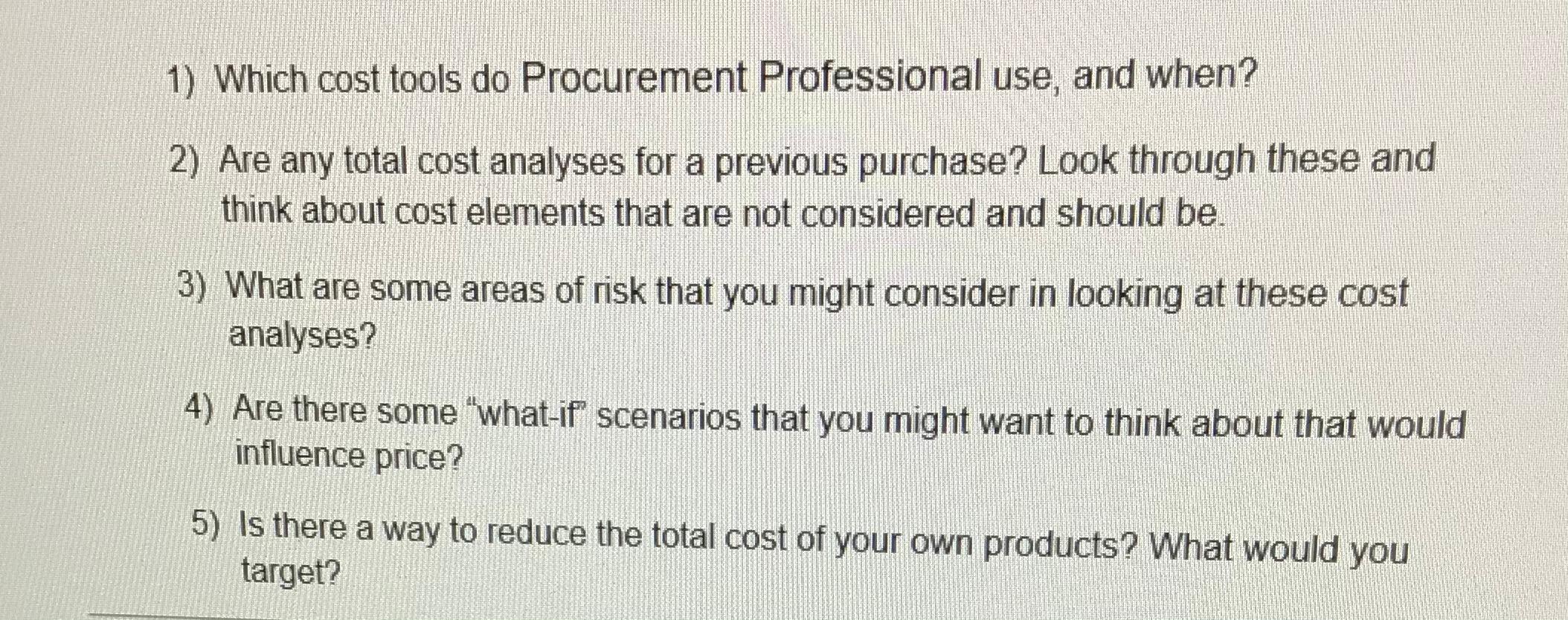1) Which cost tools do Procurement Professional