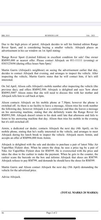 SINESS LAW 2001 Due to the high prices of petrol.