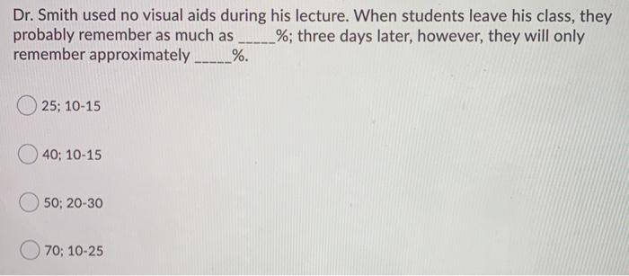 Dr. Smith used no visual aids during his lecture.