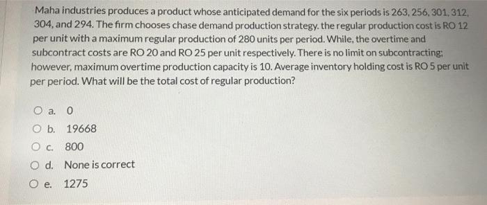 Maha industries produces a product whose