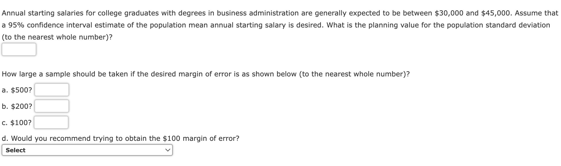 Annual starting salaries for college graduates
