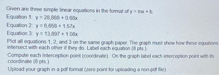 + Given are three simple linear equations in the