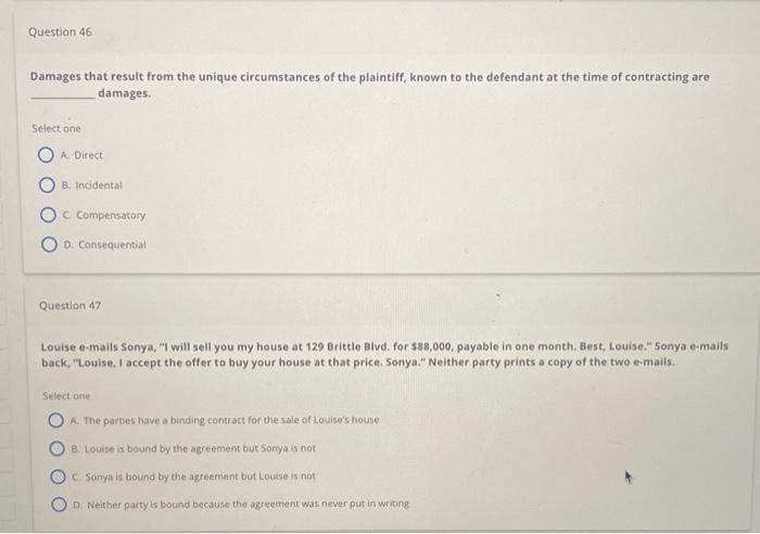 Question 44 In the absence of specific state