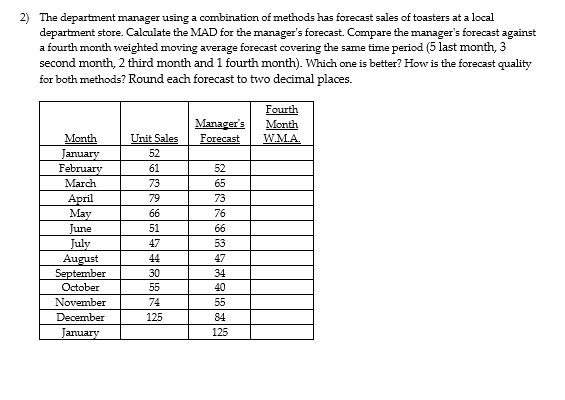 2) The department manager using a combination of