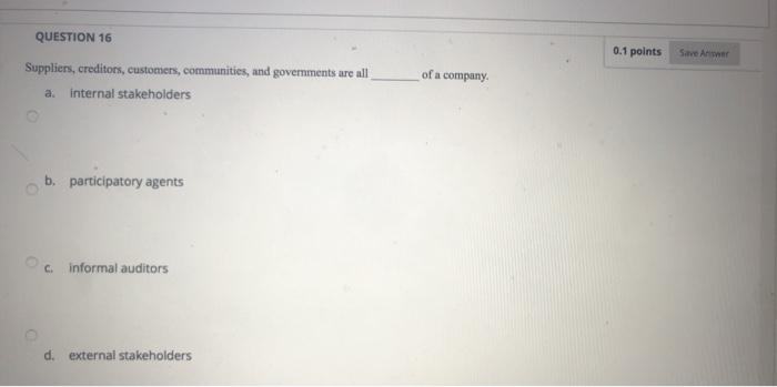 QUESTION 16 0.1 points Save Animer Suppliers,