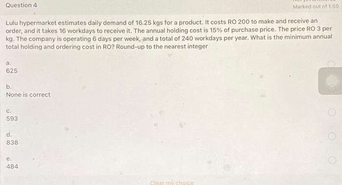 Question 4 Marked out of 1.50 Lulu hypermarket