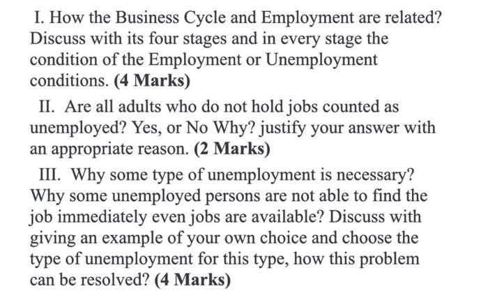 I. How the Business Cycle and Employment are