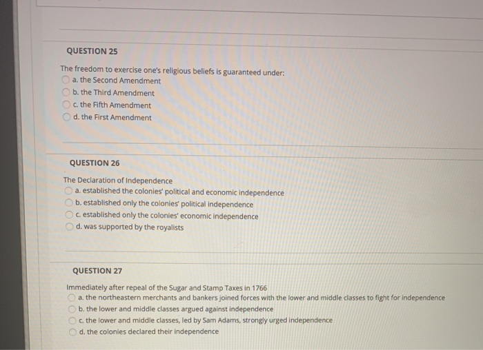 QUESTION 25 The freedom to exercise one's