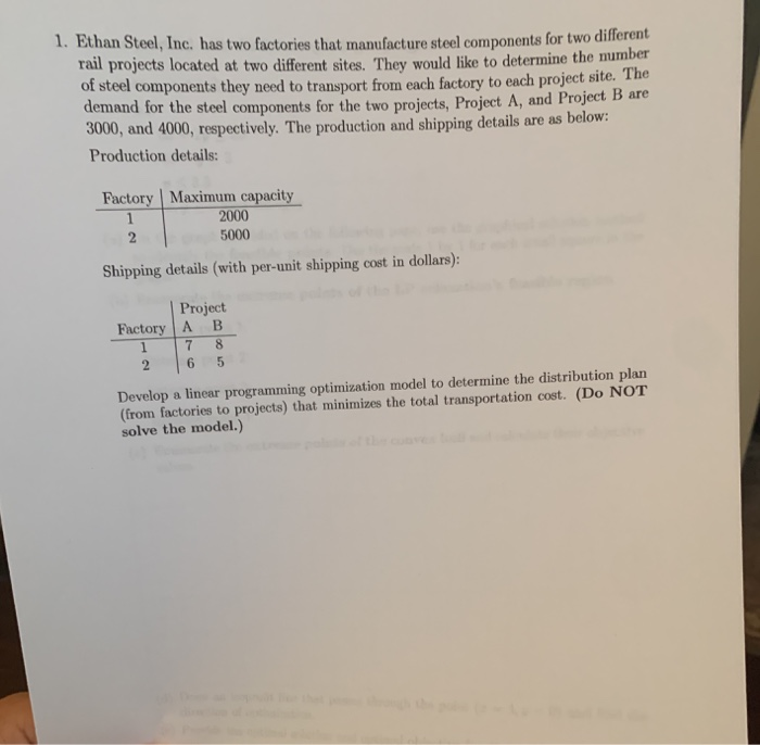1. Ethan Steel, Inc. has two factories that