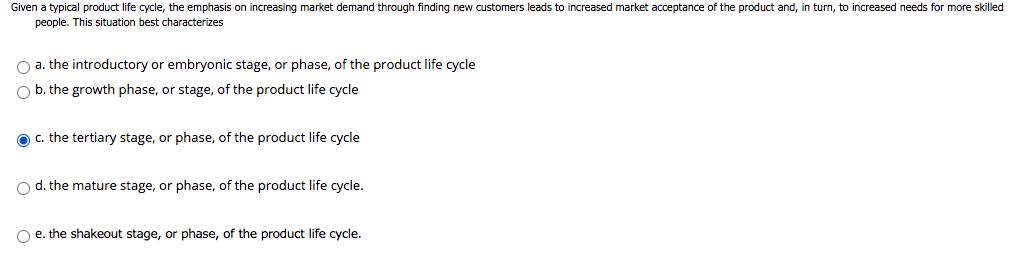 Given a typical product life cycle, the emphasis
