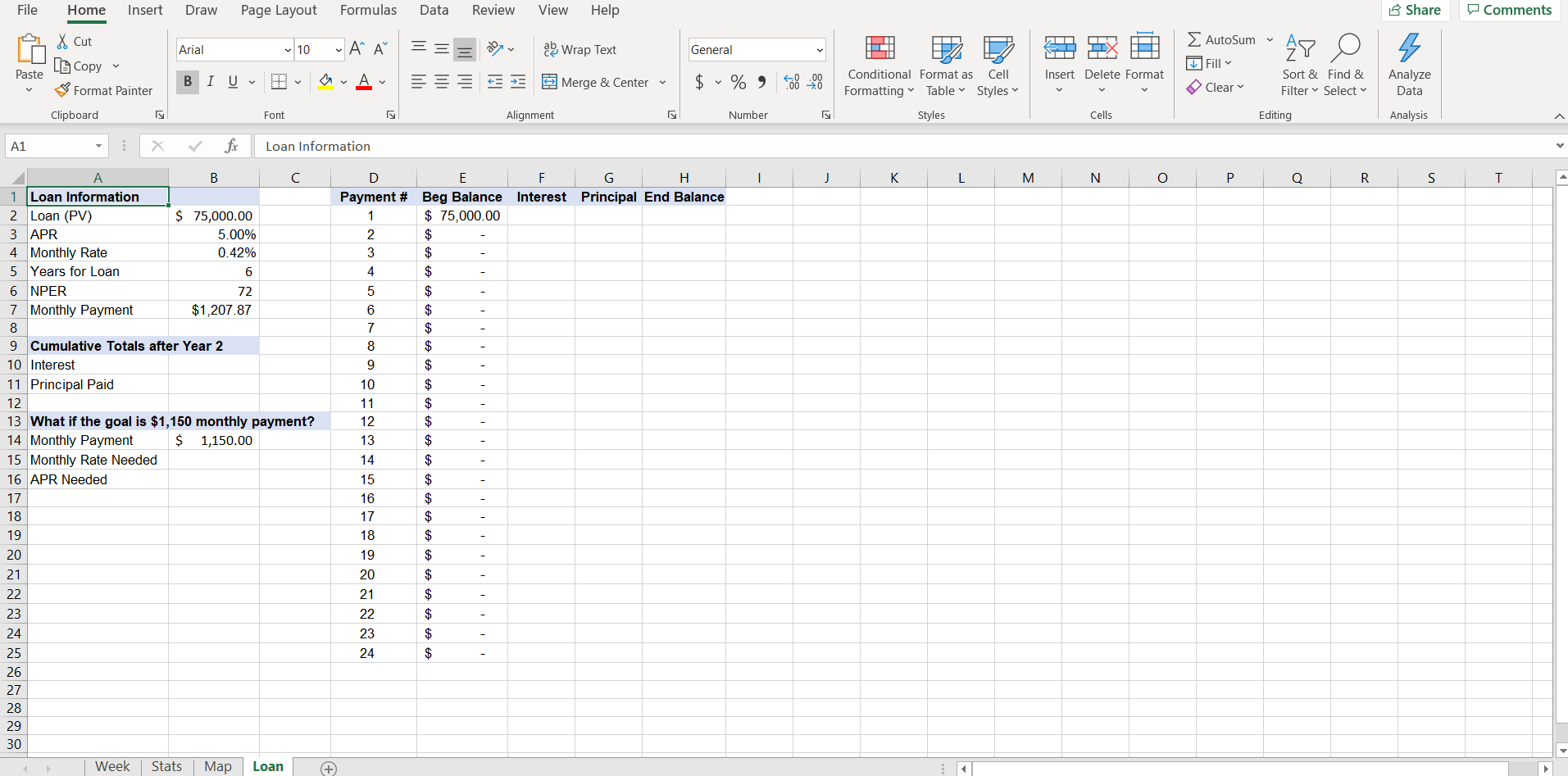 15 Use the Loan worksheet to complete the loan
