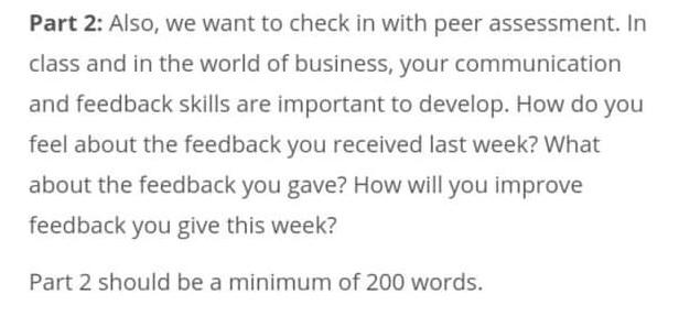 Part 2: Also, we want to check in with peer