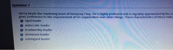 Question 7 Harry heads the marketing team of