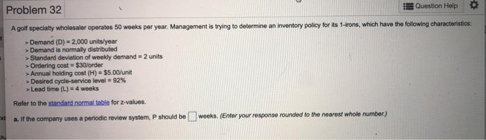 Problem 32 Question Help A golf specialty