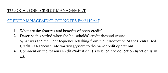 TUTORIAL ONE-CREDIT MANAGEMENT CREDIT