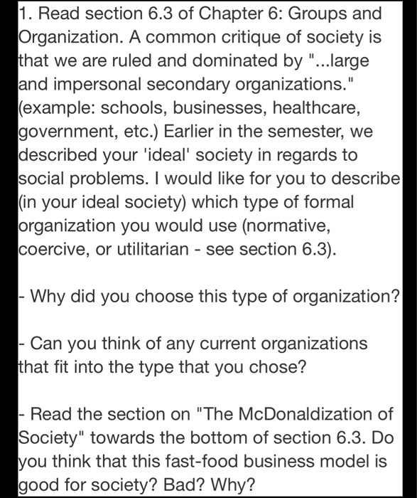 1. Read section 6.3 of Chapter 6: Groups and