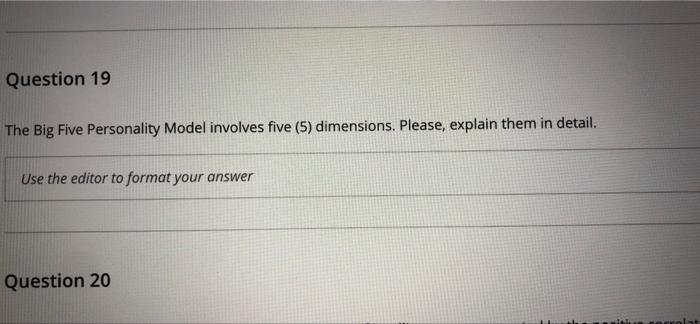 Question 19 The Big Five Personality Model