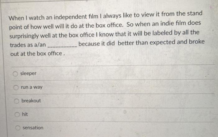 When I watch an independent film I always like to