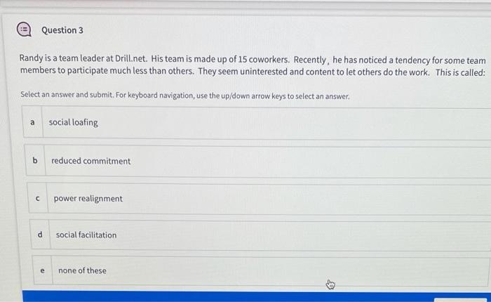 Question 3 Randy is a team leader at Drill.net.