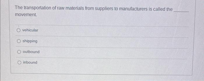 The transportation of raw materials from