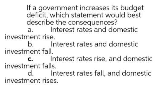 a. If a government increases its budget deficit,