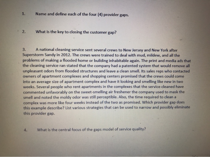 1. Name and define each of the four (4) provider