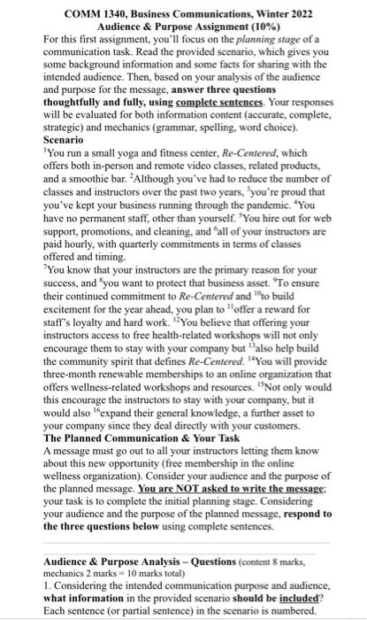 COMM 1340, Business Communications, Winter 2022