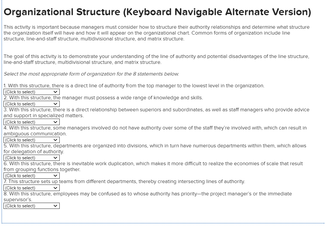 The Click to See options are line Structure