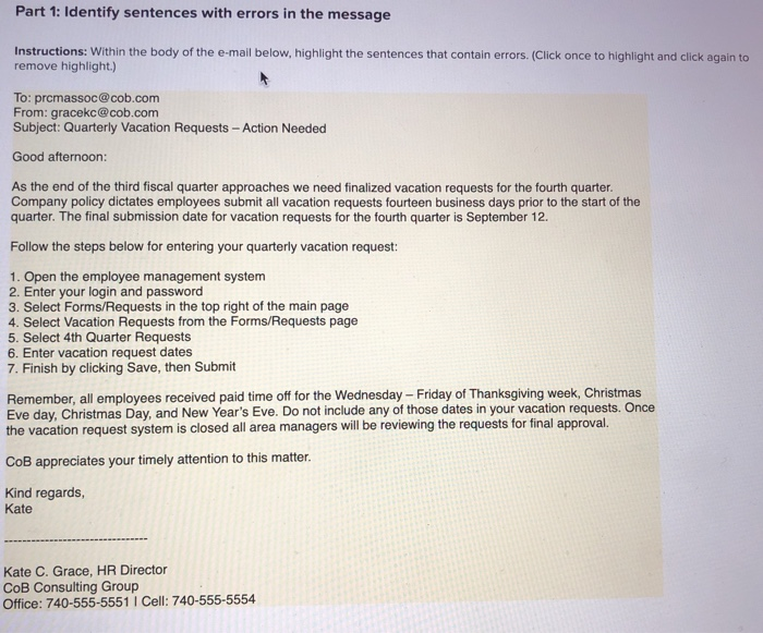Part 1: Identify sentences with errors in the