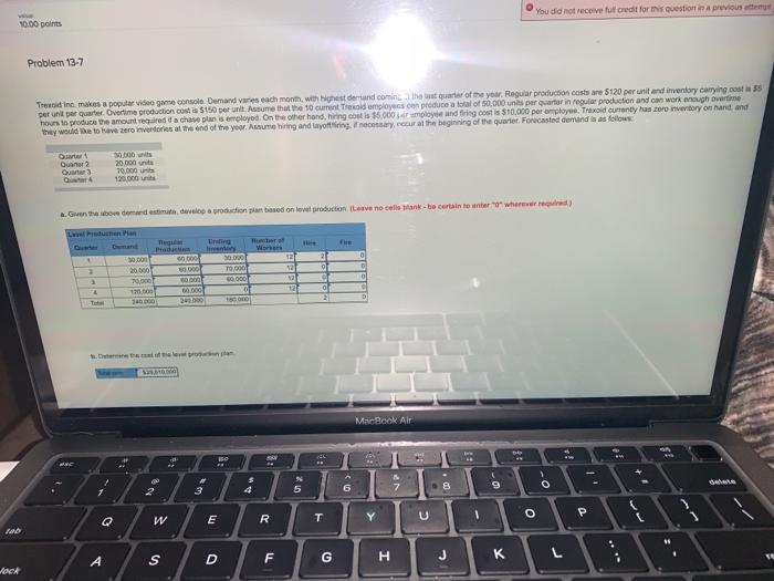 MacBook Air You did not receive full credit for