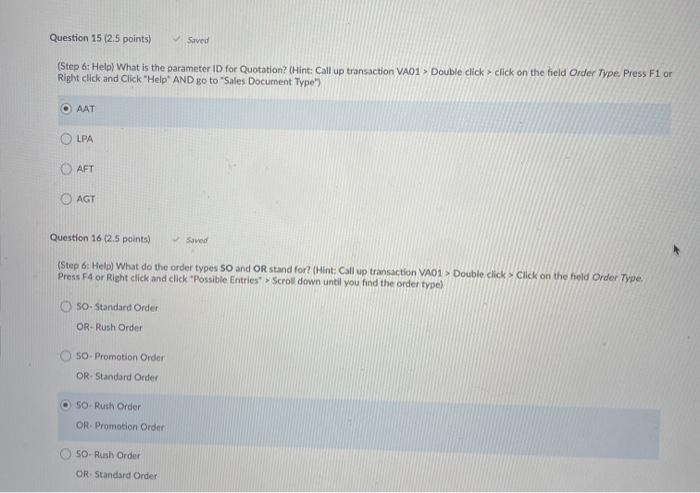 SAP Navigation Question 15 (2.5 points) Saved