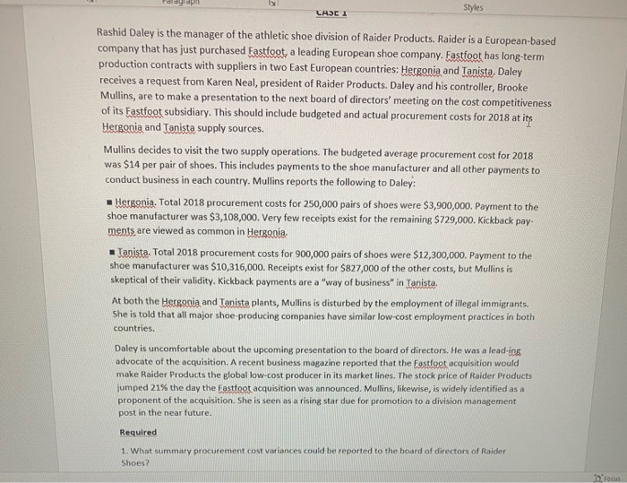 please anwser this ASAP Styles CASE 1 Rashid