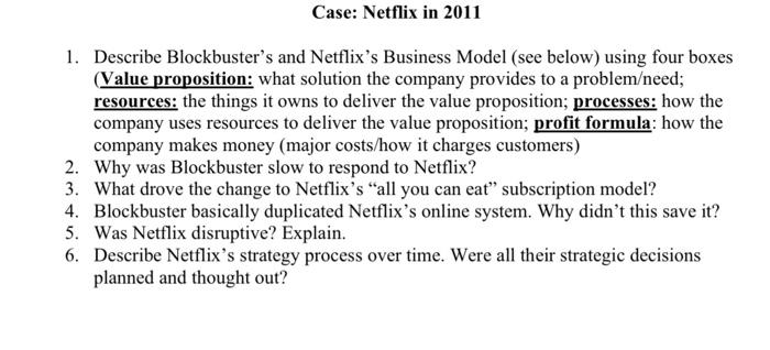 1. Describe Blockbuster's and Netflix's Business