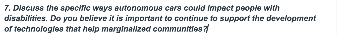 7. Discuss the specific ways autonomous cars