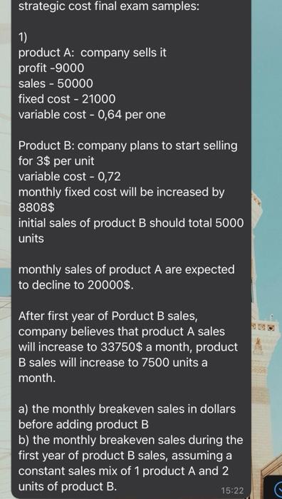 please write the full solutions :( strategic cost