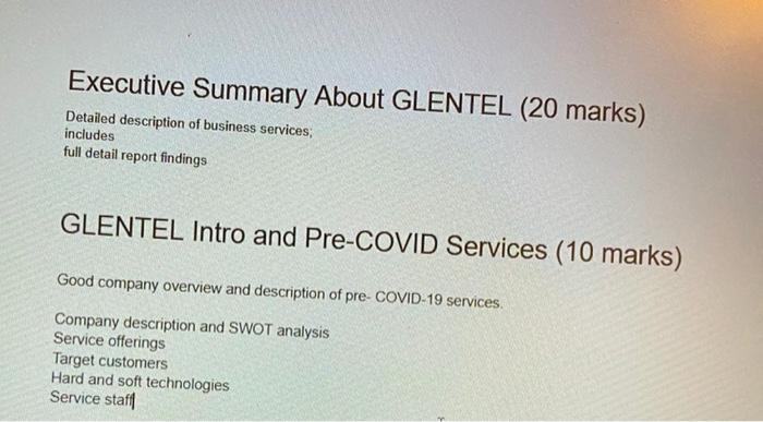 Executive Summary About GLENTEL (20 marks)